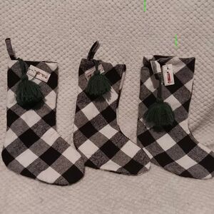 Black and White Plaid Stockings with Tassels
